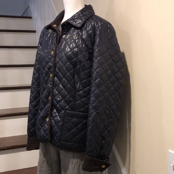 TOMMY HILFIGER Navy Quilted Jacket with Brown Corduroy Collar & Cuffs Sz XL - Picture 12 of 12
